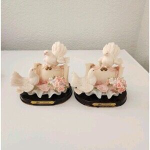 2Vintage Louis Dionne Doves and Roses Figurine On A Wood Stand Wood Has Peeling